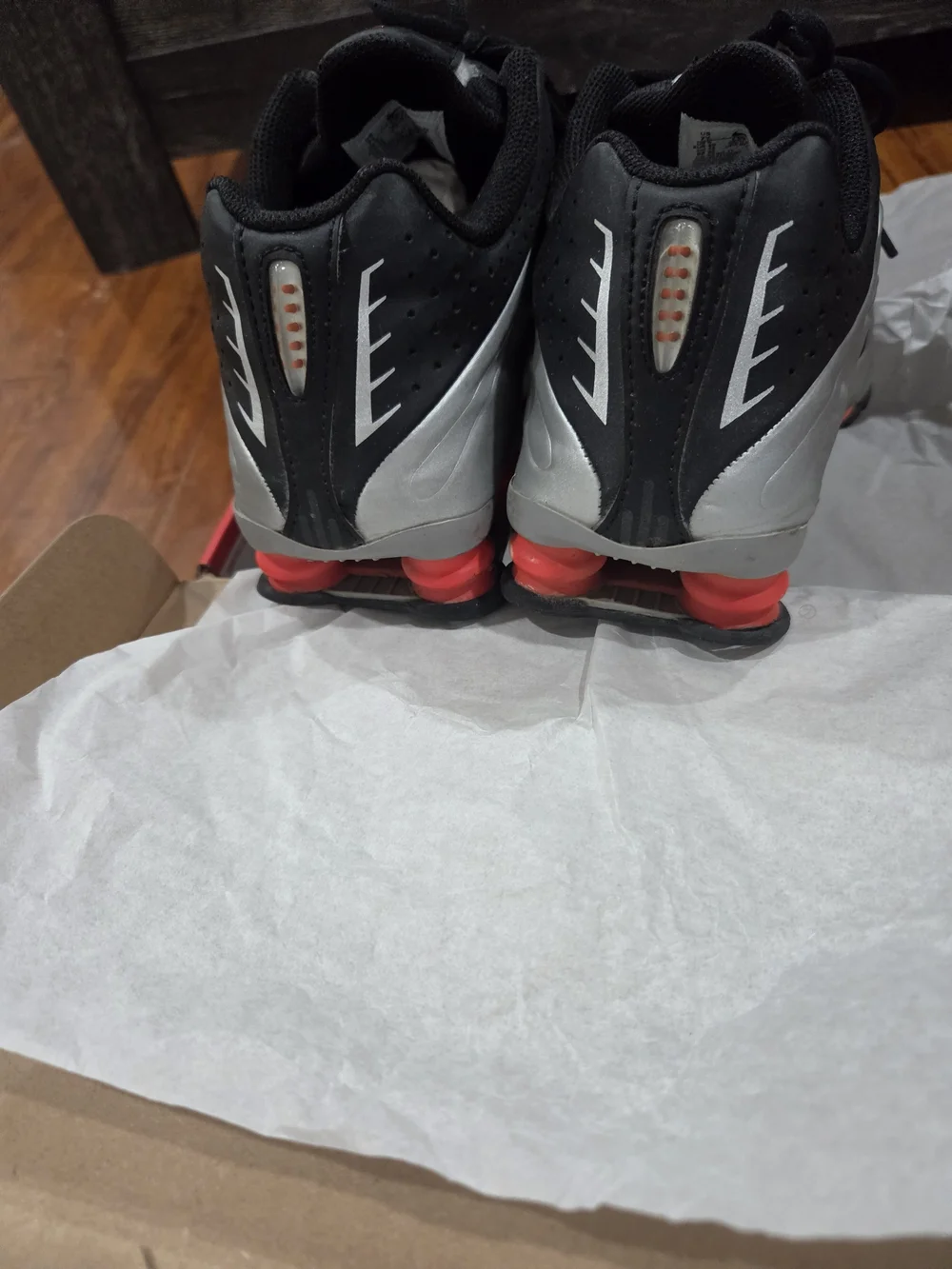 Boy's Nike Shox in White, Black & Red